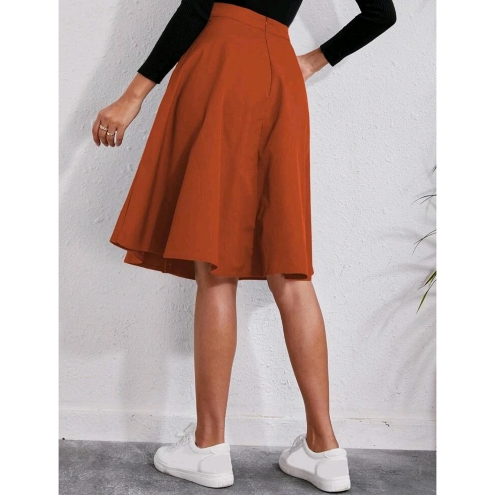 Solid With Pockets Single Breasted Flare Skirt - image 4